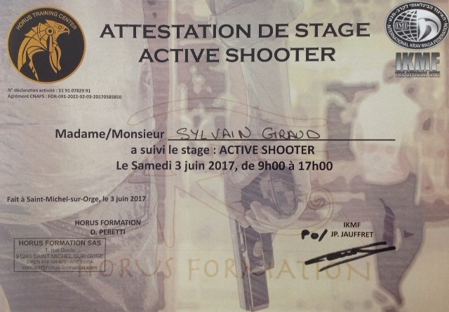 Attestation de stage ACTIVE SHOOTER